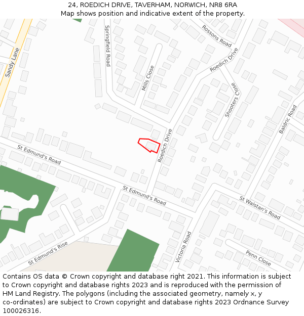 24, ROEDICH DRIVE, TAVERHAM, NORWICH, NR8 6RA: Location map and indicative extent of plot