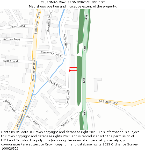 24, ROMAN WAY, BROMSGROVE, B61 0DT: Location map and indicative extent of plot