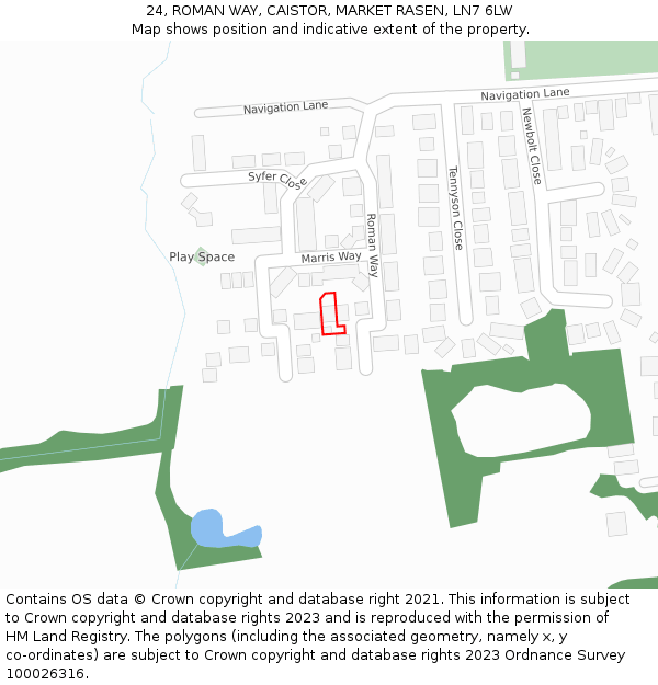 24, ROMAN WAY, CAISTOR, MARKET RASEN, LN7 6LW: Location map and indicative extent of plot