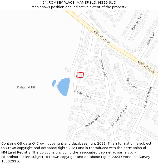 24, ROMSEY PLACE, MANSFIELD, NG19 6UD: Location map and indicative extent of plot
