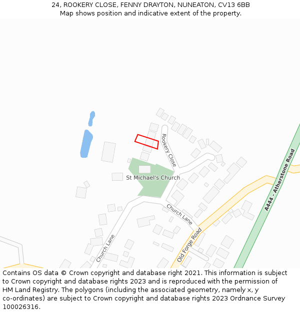 24, ROOKERY CLOSE, FENNY DRAYTON, NUNEATON, CV13 6BB: Location map and indicative extent of plot