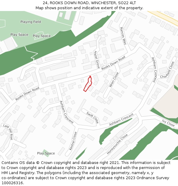 24, ROOKS DOWN ROAD, WINCHESTER, SO22 4LT: Location map and indicative extent of plot