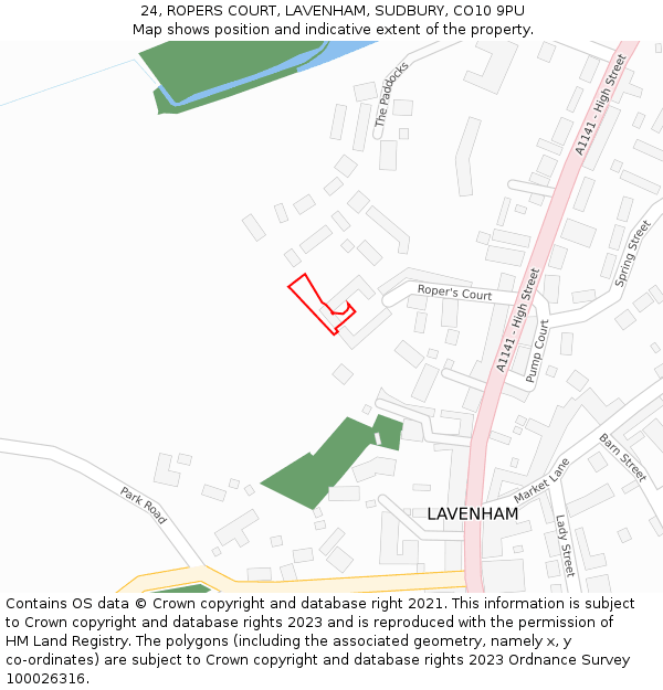 24, ROPERS COURT, LAVENHAM, SUDBURY, CO10 9PU: Location map and indicative extent of plot