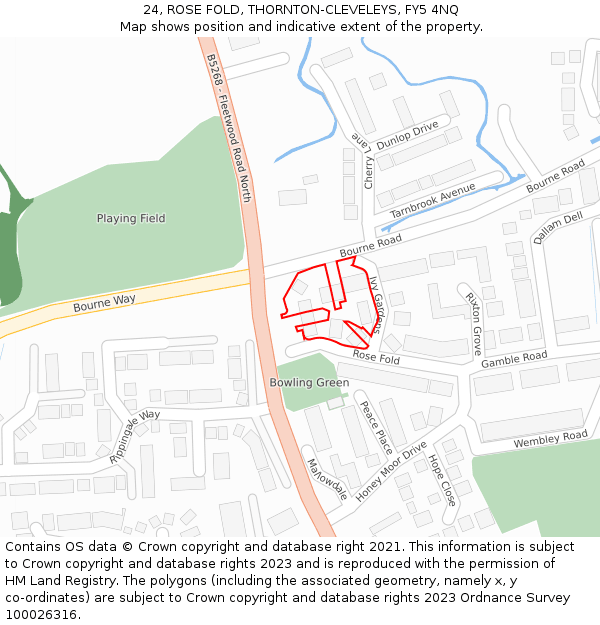 24, ROSE FOLD, THORNTON-CLEVELEYS, FY5 4NQ: Location map and indicative extent of plot