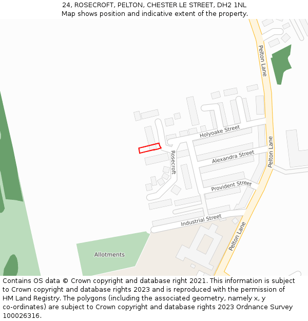 24, ROSECROFT, PELTON, CHESTER LE STREET, DH2 1NL: Location map and indicative extent of plot
