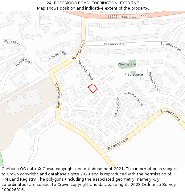 24, ROSEMOOR ROAD, TORRINGTON, EX38 7NB: Location map and indicative extent of plot