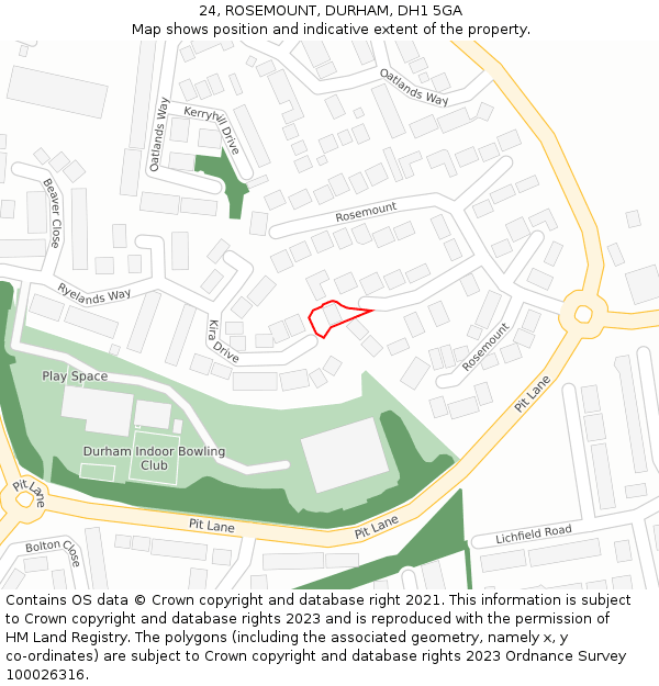 24, ROSEMOUNT, DURHAM, DH1 5GA: Location map and indicative extent of plot