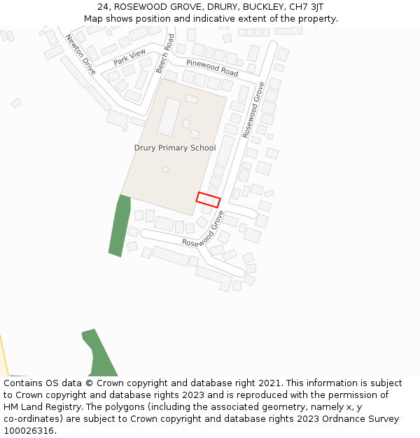 24, ROSEWOOD GROVE, DRURY, BUCKLEY, CH7 3JT: Location map and indicative extent of plot