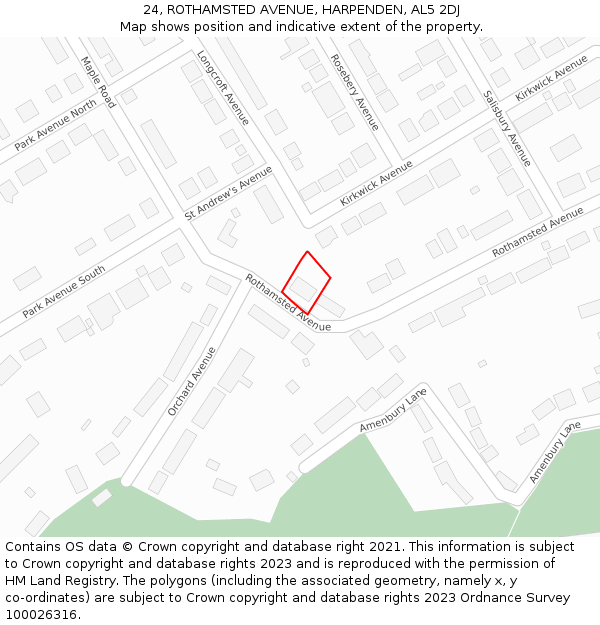 24, ROTHAMSTED AVENUE, HARPENDEN, AL5 2DJ: Location map and indicative extent of plot