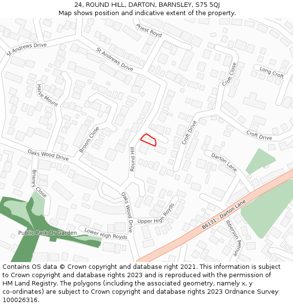 24, ROUND HILL, DARTON, BARNSLEY, S75 5QJ: Location map and indicative extent of plot