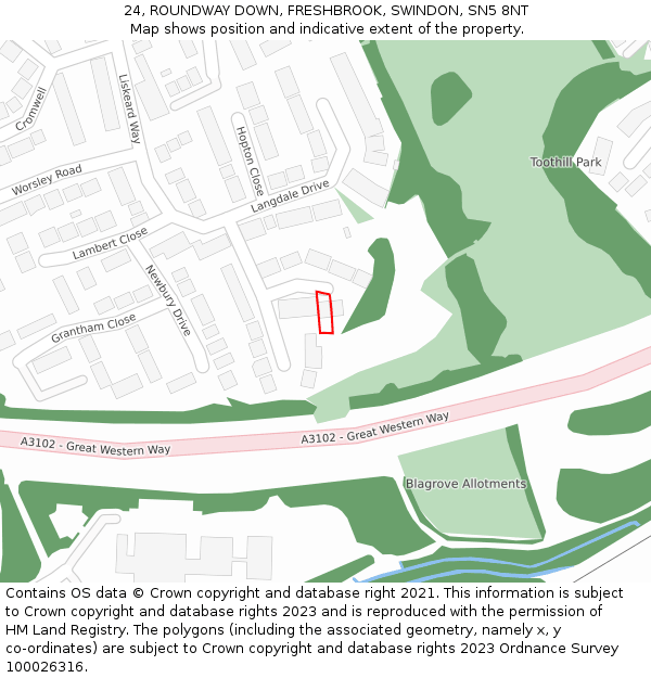 24, ROUNDWAY DOWN, FRESHBROOK, SWINDON, SN5 8NT: Location map and indicative extent of plot