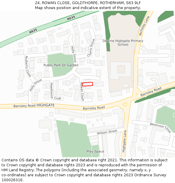 24, ROWAN CLOSE, GOLDTHORPE, ROTHERHAM, S63 9LF: Location map and indicative extent of plot