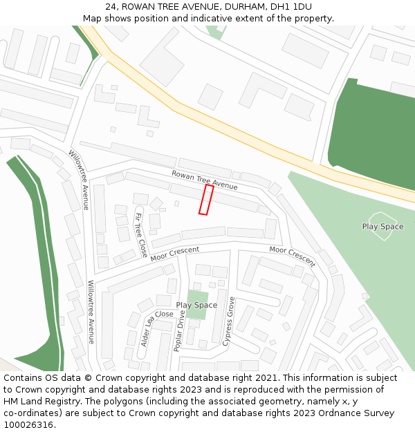 24, ROWAN TREE AVENUE, DURHAM, DH1 1DU: Location map and indicative extent of plot