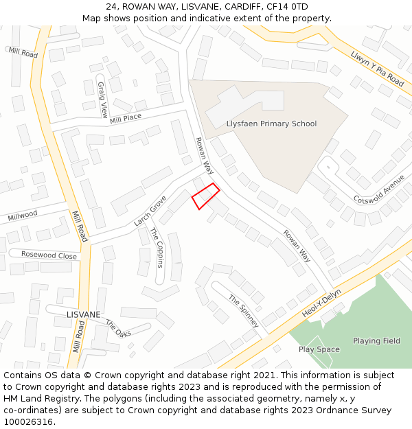 24, ROWAN WAY, LISVANE, CARDIFF, CF14 0TD: Location map and indicative extent of plot