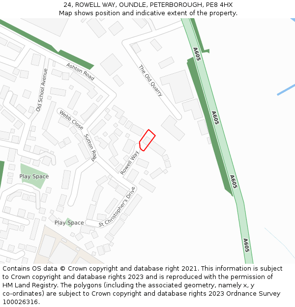 24, ROWELL WAY, OUNDLE, PETERBOROUGH, PE8 4HX: Location map and indicative extent of plot