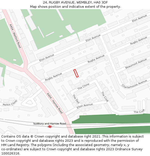 24, RUGBY AVENUE, WEMBLEY, HA0 3DF: Location map and indicative extent of plot