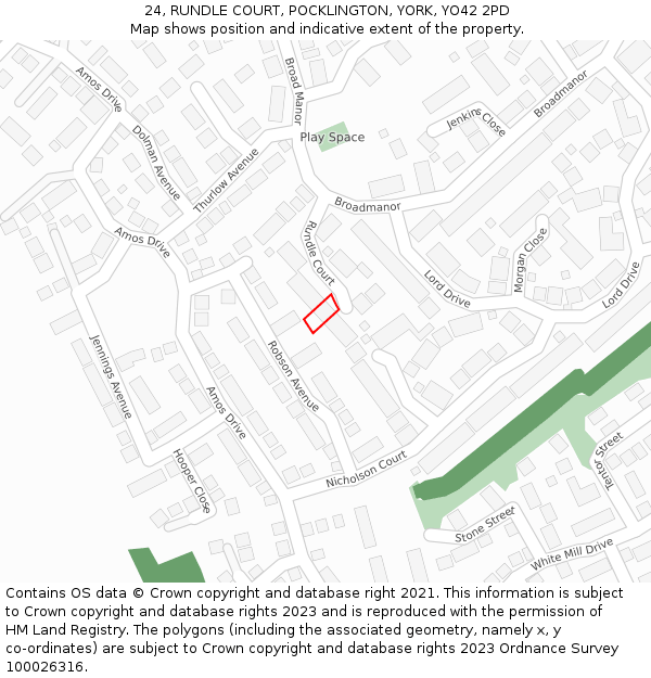 24, RUNDLE COURT, POCKLINGTON, YORK, YO42 2PD: Location map and indicative extent of plot