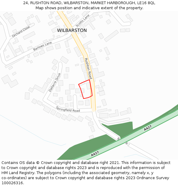 24, RUSHTON ROAD, WILBARSTON, MARKET HARBOROUGH, LE16 8QL: Location map and indicative extent of plot