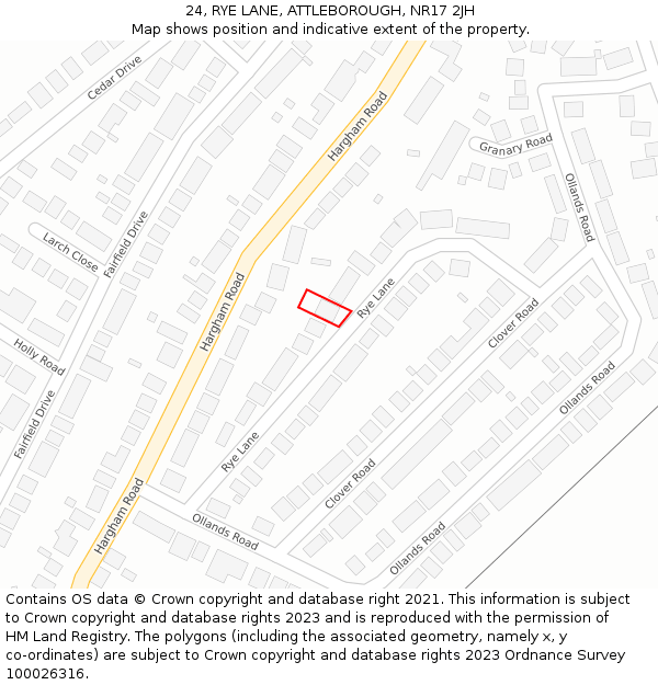 24, RYE LANE, ATTLEBOROUGH, NR17 2JH: Location map and indicative extent of plot