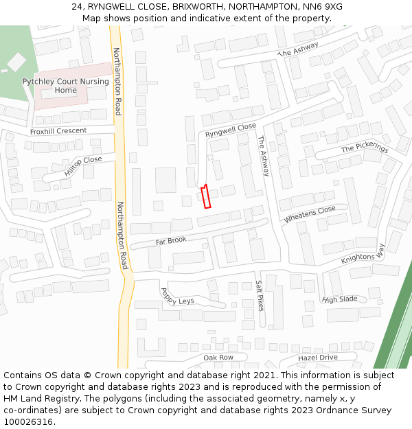 24, RYNGWELL CLOSE, BRIXWORTH, NORTHAMPTON, NN6 9XG: Location map and indicative extent of plot