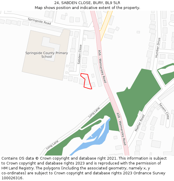 24, SABDEN CLOSE, BURY, BL9 5LR: Location map and indicative extent of plot