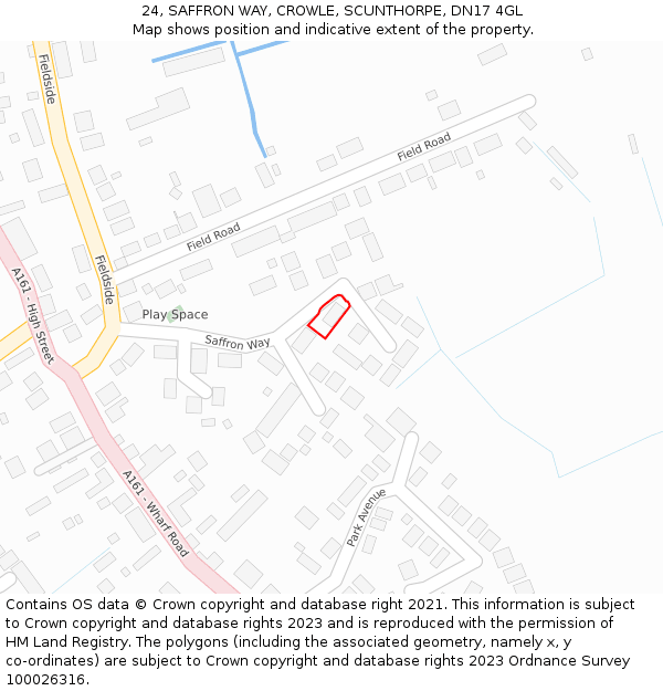 24, SAFFRON WAY, CROWLE, SCUNTHORPE, DN17 4GL: Location map and indicative extent of plot