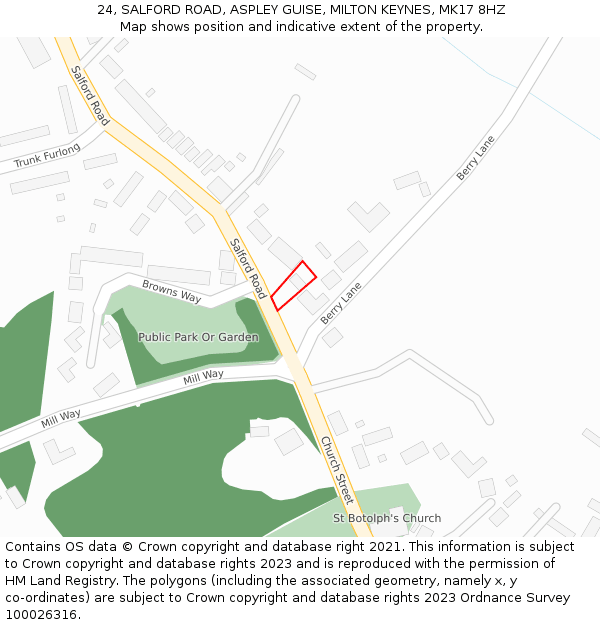 24, SALFORD ROAD, ASPLEY GUISE, MILTON KEYNES, MK17 8HZ: Location map and indicative extent of plot