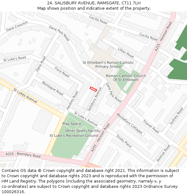 24, SALISBURY AVENUE, RAMSGATE, CT11 7LH: Location map and indicative extent of plot
