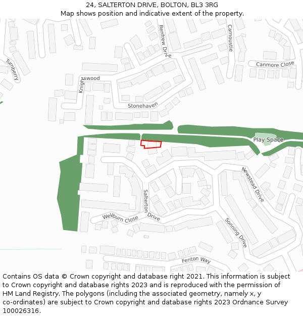 24, SALTERTON DRIVE, BOLTON, BL3 3RG: Location map and indicative extent of plot