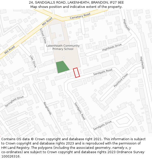 24, SANDGALLS ROAD, LAKENHEATH, BRANDON, IP27 9EE: Location map and indicative extent of plot