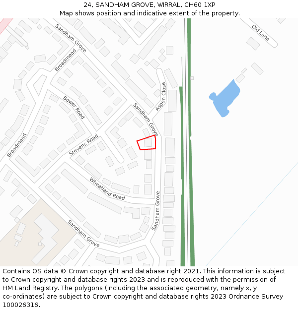 24, SANDHAM GROVE, WIRRAL, CH60 1XP: Location map and indicative extent of plot