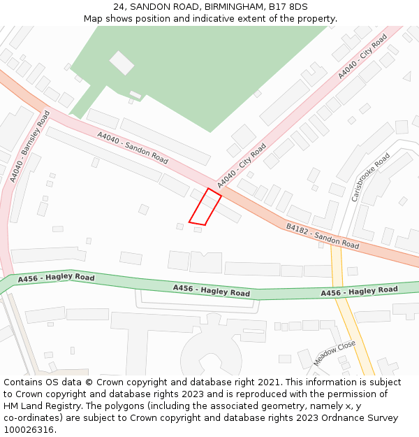 24, SANDON ROAD, BIRMINGHAM, B17 8DS: Location map and indicative extent of plot