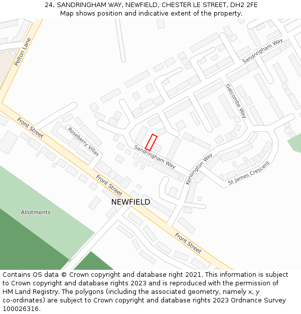 24, SANDRINGHAM WAY, NEWFIELD, CHESTER LE STREET, DH2 2FE: Location map and indicative extent of plot