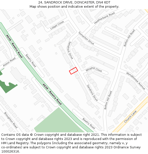 24, SANDROCK DRIVE, DONCASTER, DN4 6DT: Location map and indicative extent of plot