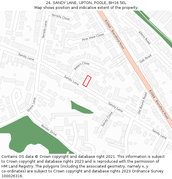 24, SANDY LANE, UPTON, POOLE, BH16 5EL: Location map and indicative extent of plot