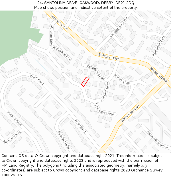 24, SANTOLINA DRIVE, OAKWOOD, DERBY, DE21 2DQ: Location map and indicative extent of plot