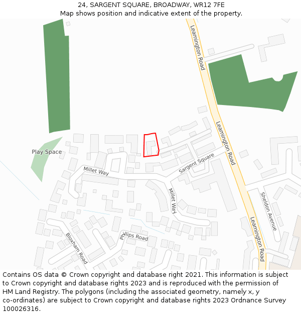 24, SARGENT SQUARE, BROADWAY, WR12 7FE: Location map and indicative extent of plot