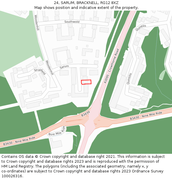 24, SARUM, BRACKNELL, RG12 8XZ: Location map and indicative extent of plot