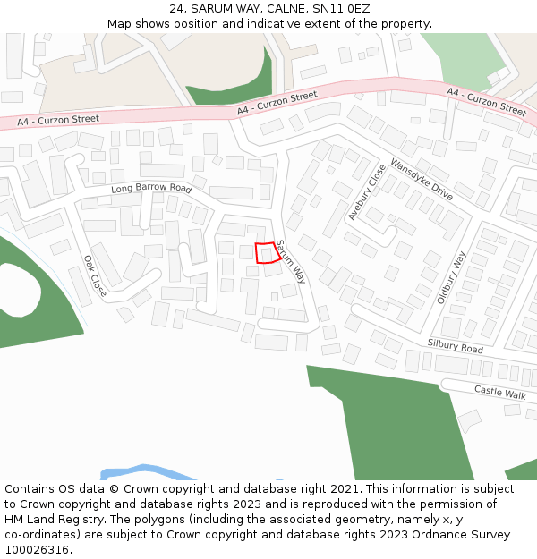 24, SARUM WAY, CALNE, SN11 0EZ: Location map and indicative extent of plot