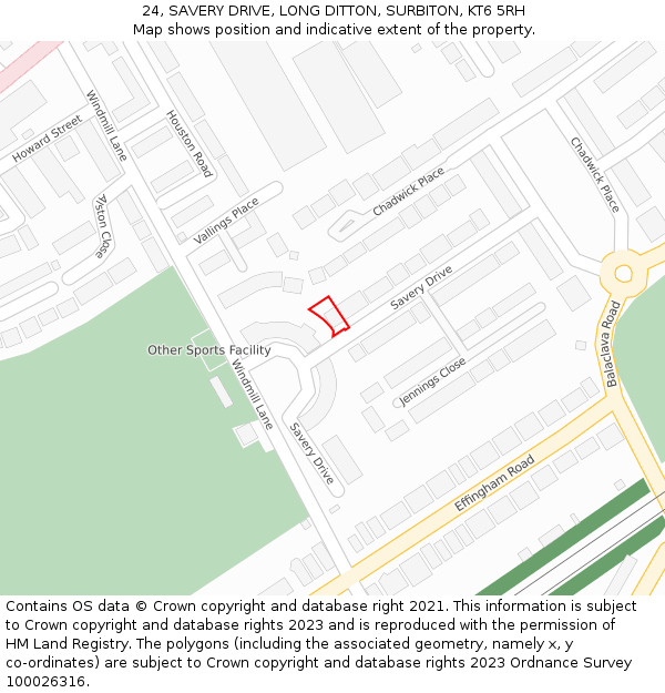 24, SAVERY DRIVE, LONG DITTON, SURBITON, KT6 5RH: Location map and indicative extent of plot