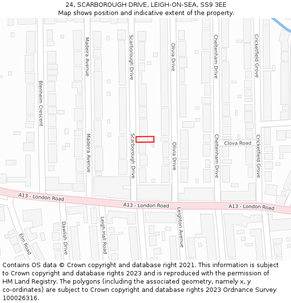 24, SCARBOROUGH DRIVE, LEIGH-ON-SEA, SS9 3EE: Location map and indicative extent of plot