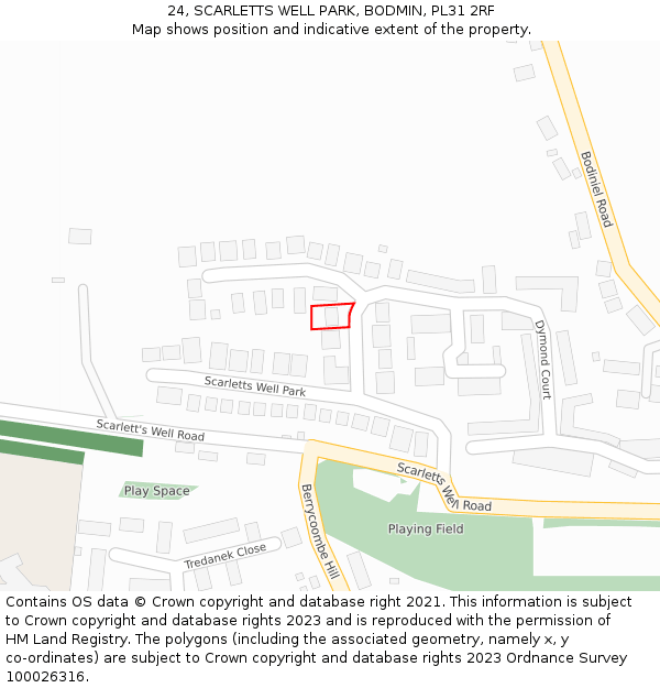 24, SCARLETTS WELL PARK, BODMIN, PL31 2RF: Location map and indicative extent of plot