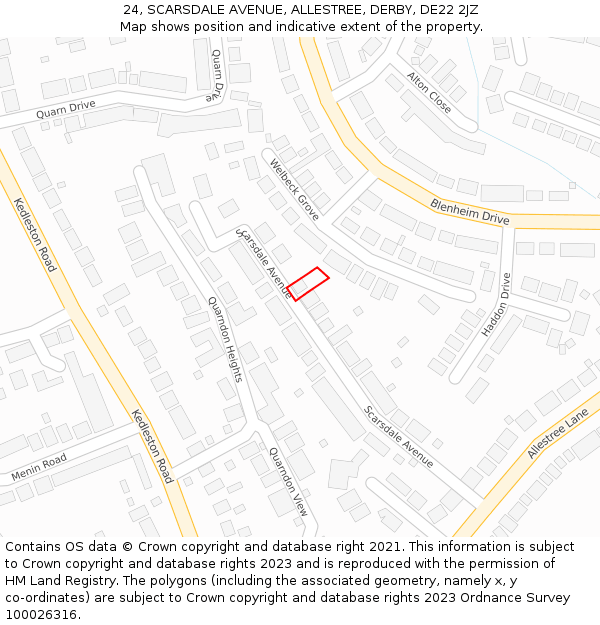 24, SCARSDALE AVENUE, ALLESTREE, DERBY, DE22 2JZ: Location map and indicative extent of plot