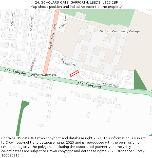 24, SCHOLARS GATE, GARFORTH, LEEDS, LS25 1BF: Location map and indicative extent of plot