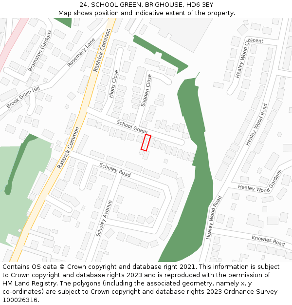 24, SCHOOL GREEN, BRIGHOUSE, HD6 3EY: Location map and indicative extent of plot