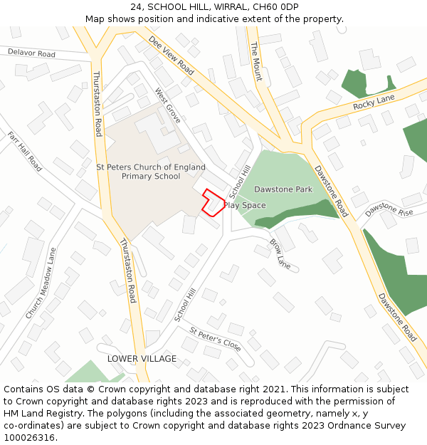 24, SCHOOL HILL, WIRRAL, CH60 0DP: Location map and indicative extent of plot
