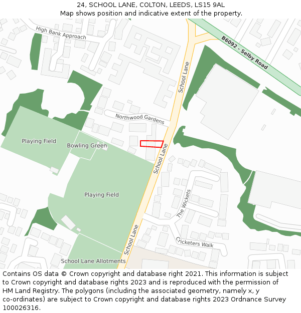 24, SCHOOL LANE, COLTON, LEEDS, LS15 9AL: Location map and indicative extent of plot