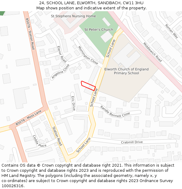 24, SCHOOL LANE, ELWORTH, SANDBACH, CW11 3HU: Location map and indicative extent of plot