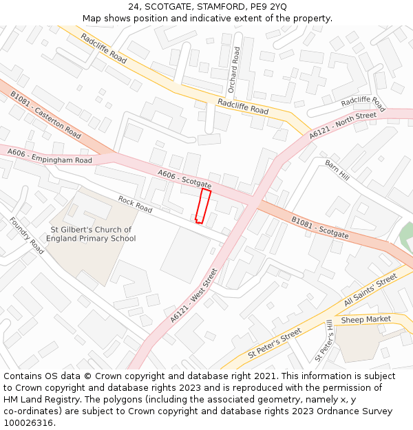 24, SCOTGATE, STAMFORD, PE9 2YQ: Location map and indicative extent of plot