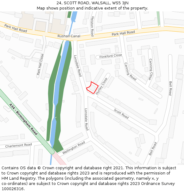 24, SCOTT ROAD, WALSALL, WS5 3JN: Location map and indicative extent of plot